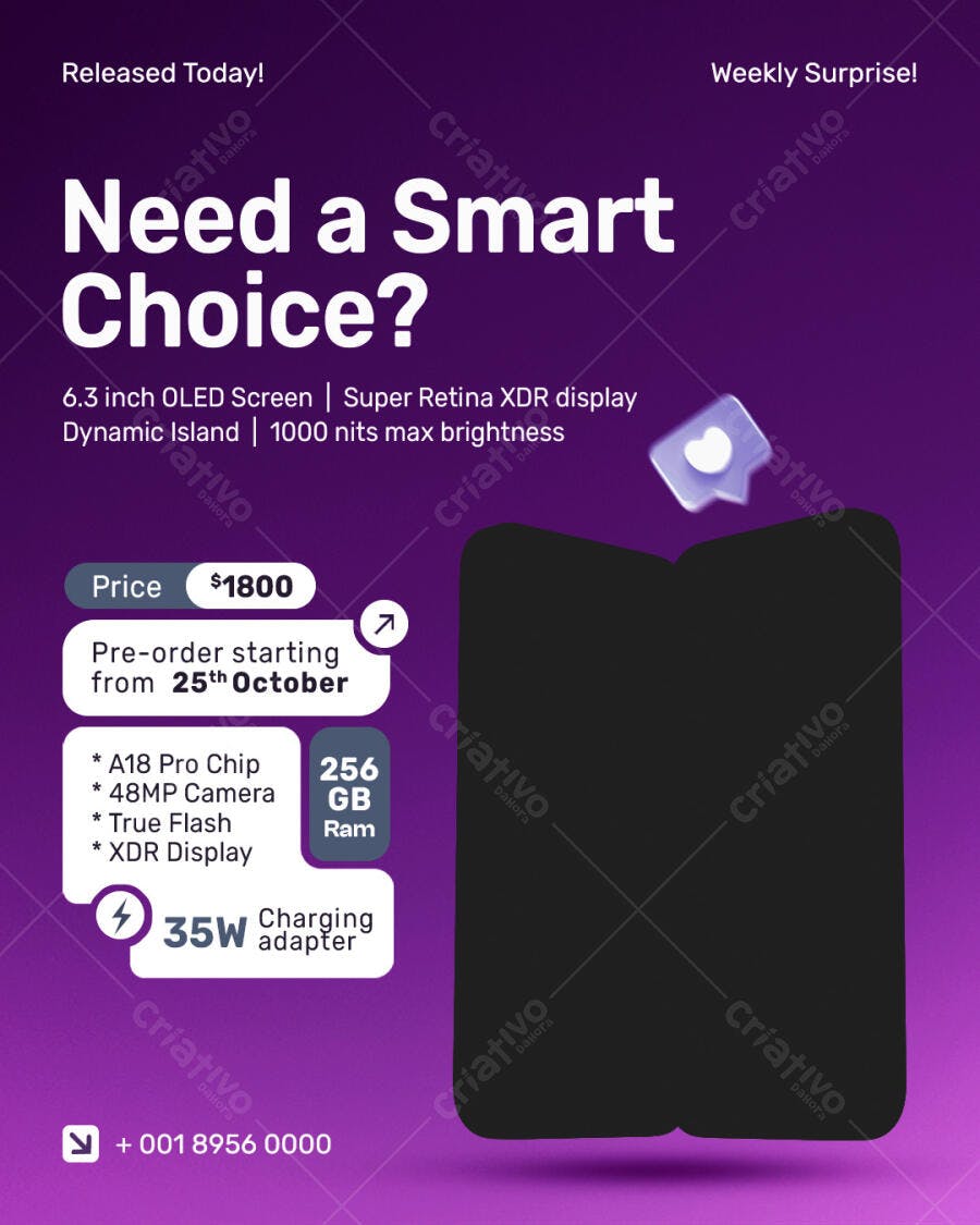 Flyer Lançamento Smartphone OLED 6.3 polegadas PSD Editável
