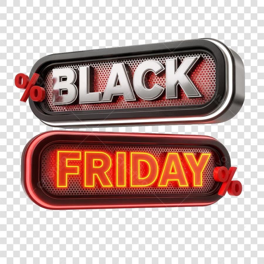 Selo 3D Black Friday Promocional Metal e Neon Cores Preto Vermelho PNG com fundo transparente