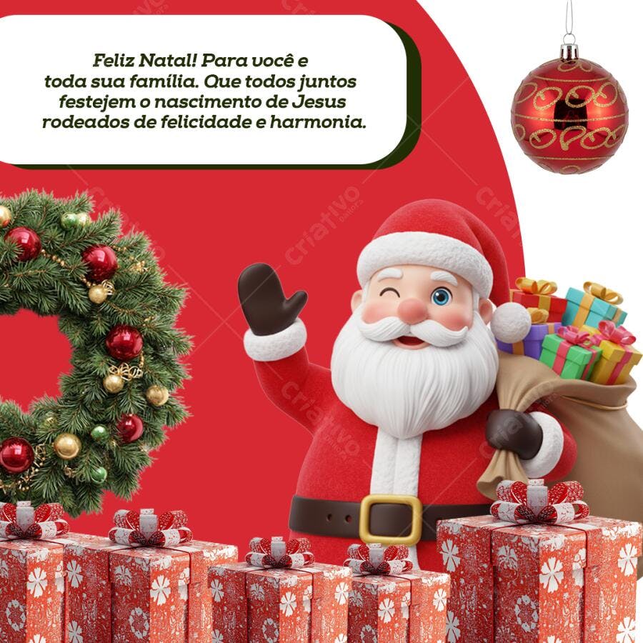 Post Redes Sociais Natal Papai Noel Guirlanda PSD Editável