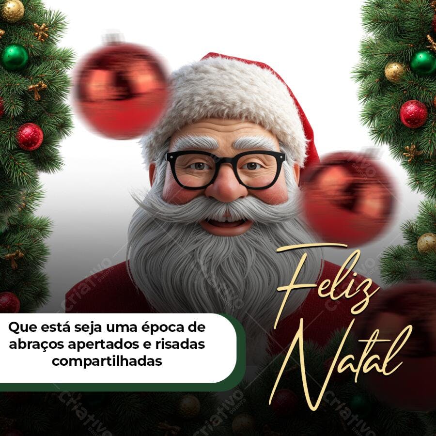 Post Redes Sociais para Feliz Natal Papai Noel Óculos PSD Editável