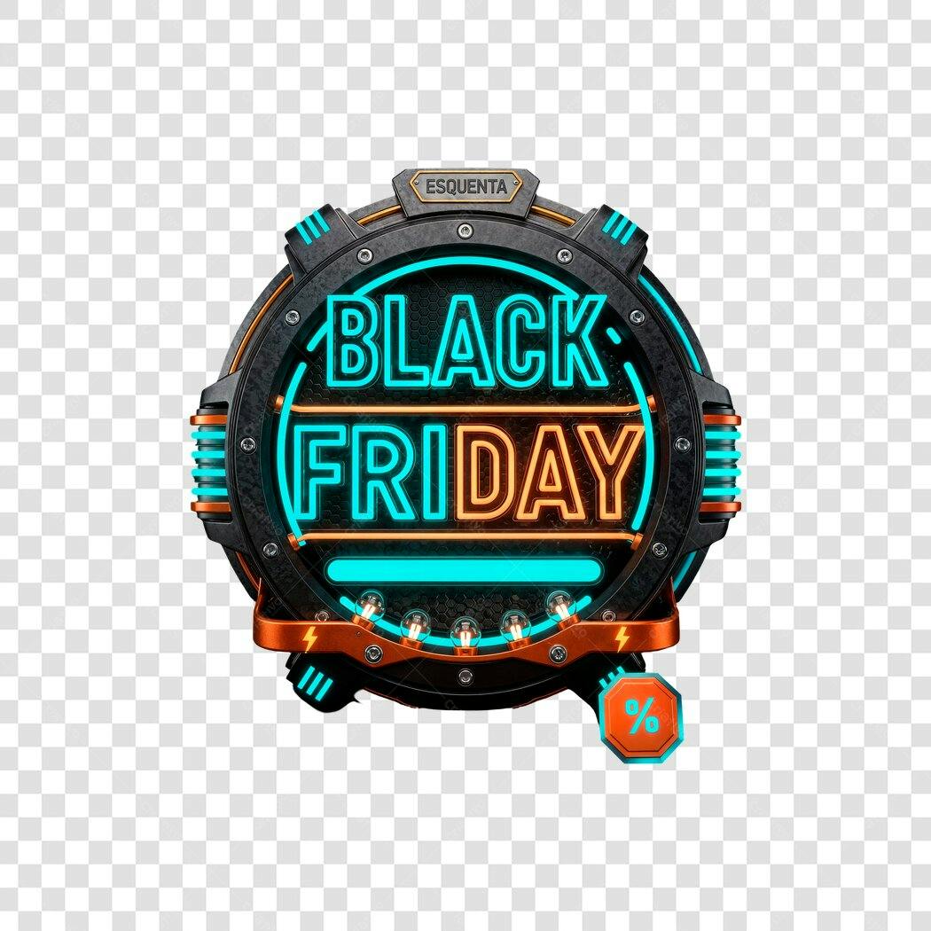 Selo Black Friday Esquentando Cyberpunk Neon PNG com fundo transparente