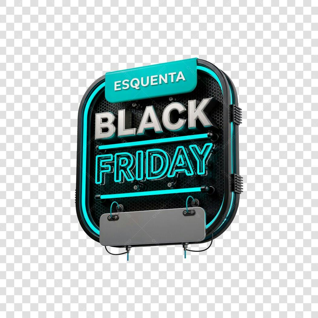 Banner Digital Esquenta Black Friday 3D Neon Azul PNG com fundo transparente