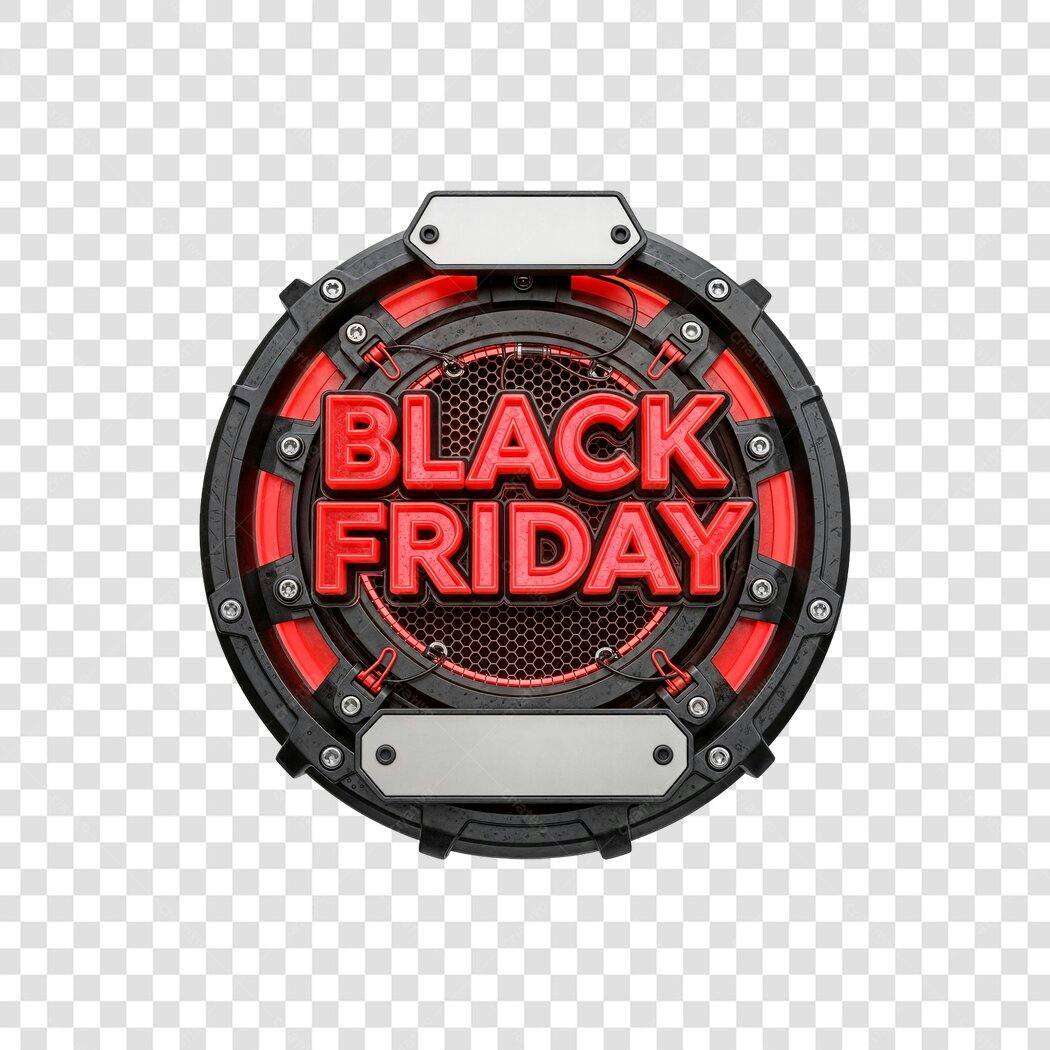 Emblema Black Friday 3D Vermelho e Preto Estilo Industrial PNG com fundo transparente