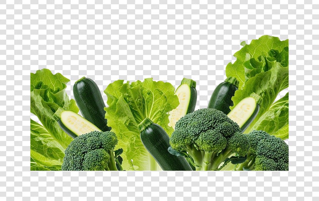 Composição de vegetais frescos alface brócolis abobrinha PNG com fundo transparente