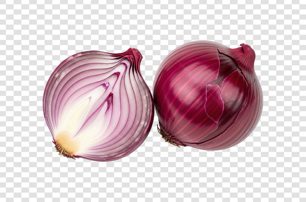 Cebola Roxa Fresca Inteira e Metade Fatiada PNG com fundo transparente