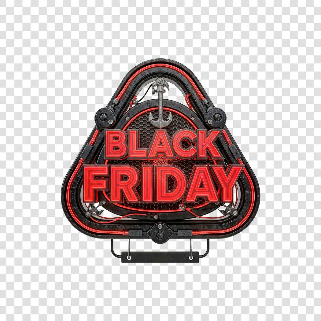 Elemento Gráfico Black Friday Neon Vermelho Metálico PNG com fundo transparente