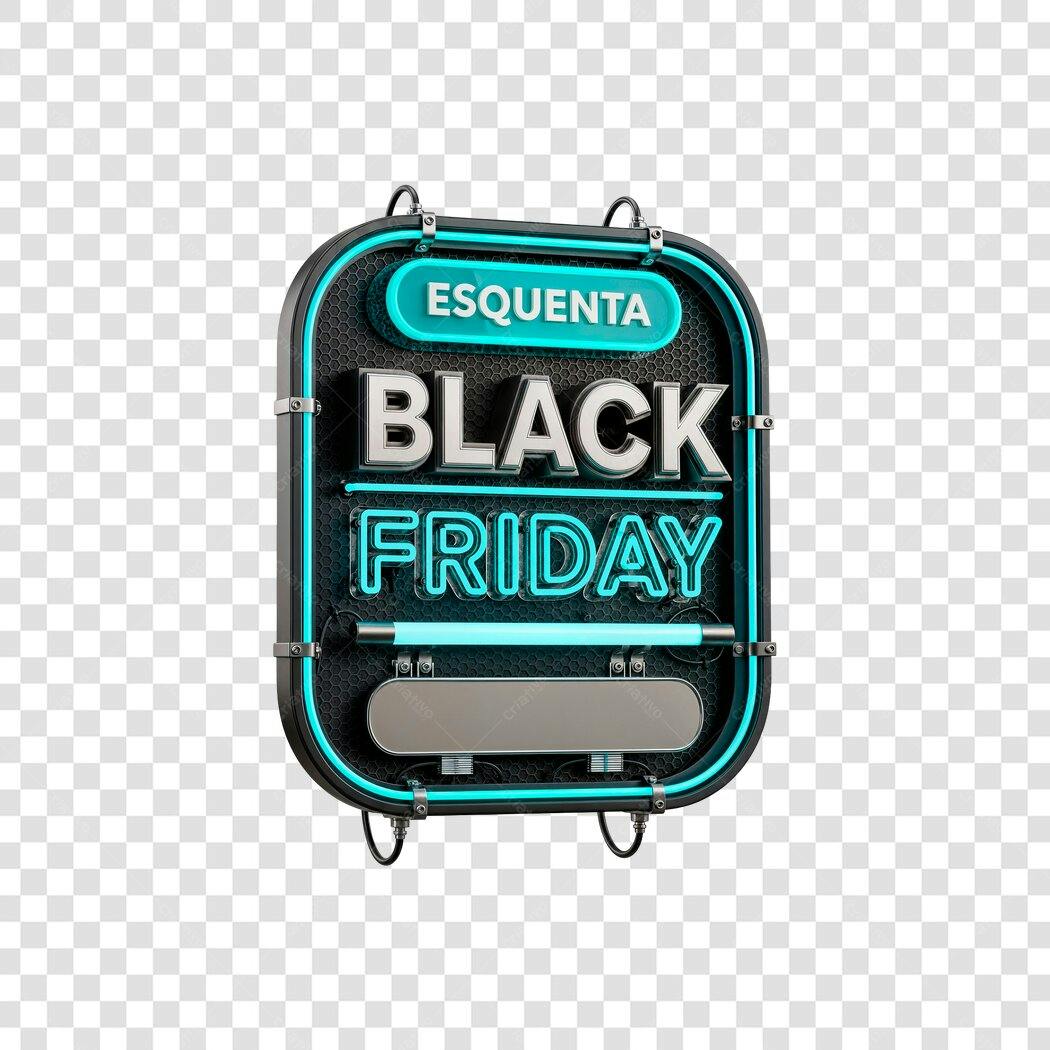 Banner Esquenta Black Friday Placa Neon Azul Ciano Prata PNG com fundo transparente