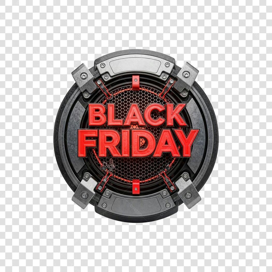 Selo Black Friday Descontos Metalizado Vermelho PNG com fundo transparente