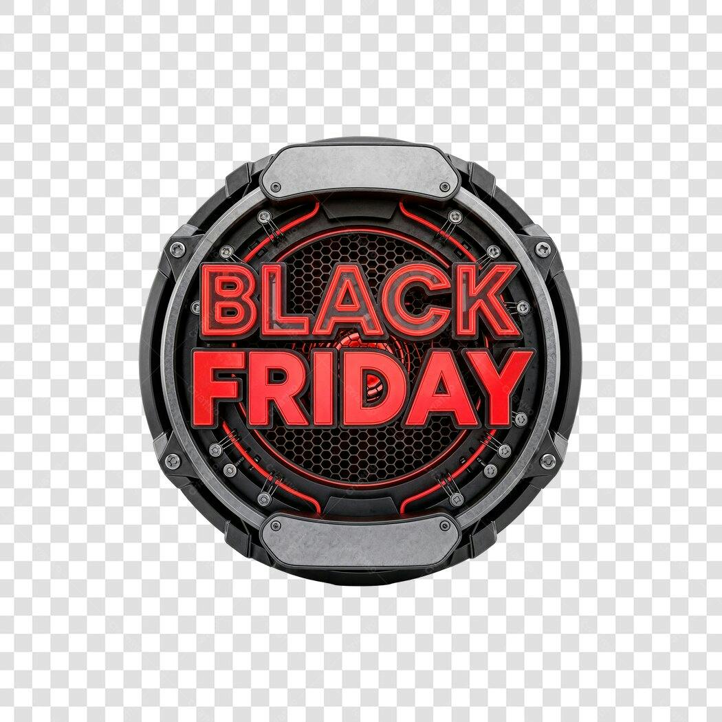 Selo Black Friday 3D metálico vermelho PNG com fundo transparente