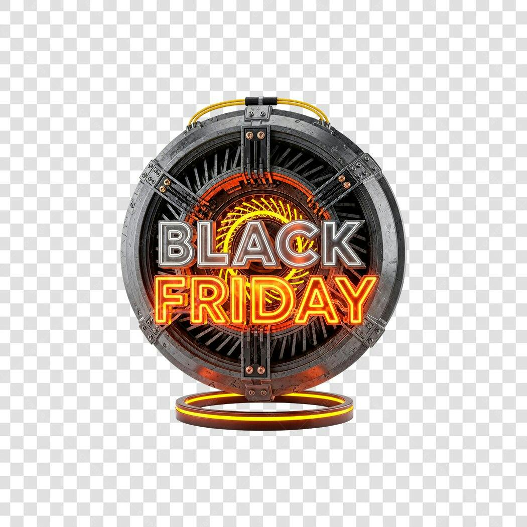 Selo 3D Black Friday Metálico Laranja Neon Promocional PNG com fundo transparente