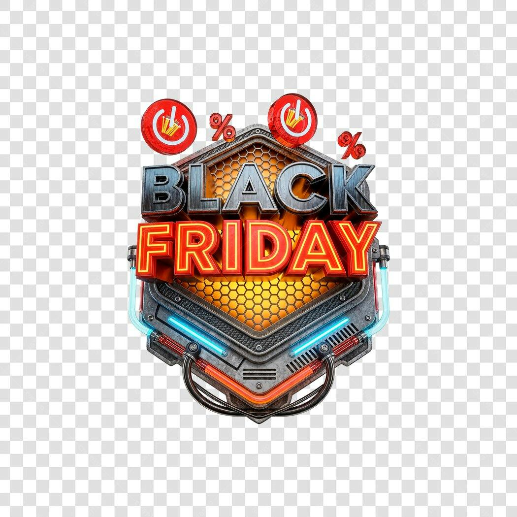 Selo Promocional Black Friday 3D Estilo Cyberpunk PNG com fundo transparente