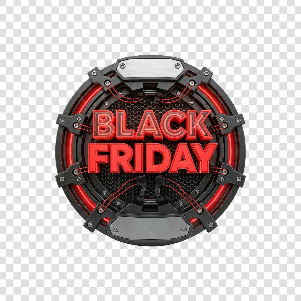 Selo Black Friday promocional vermelho e preto PNG com fundo transparente
