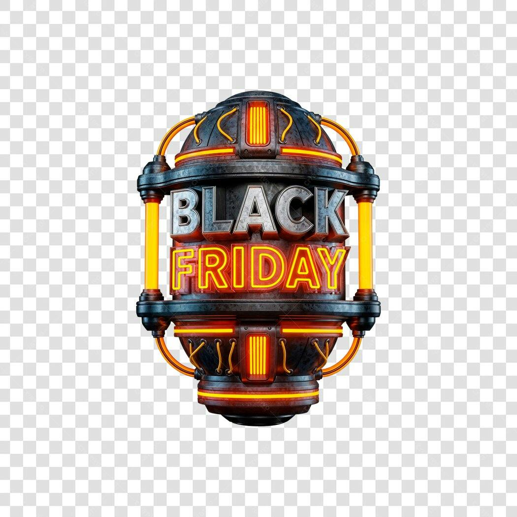 Elemento 3D para Black Friday metálico com neon PNG com fundo transparente