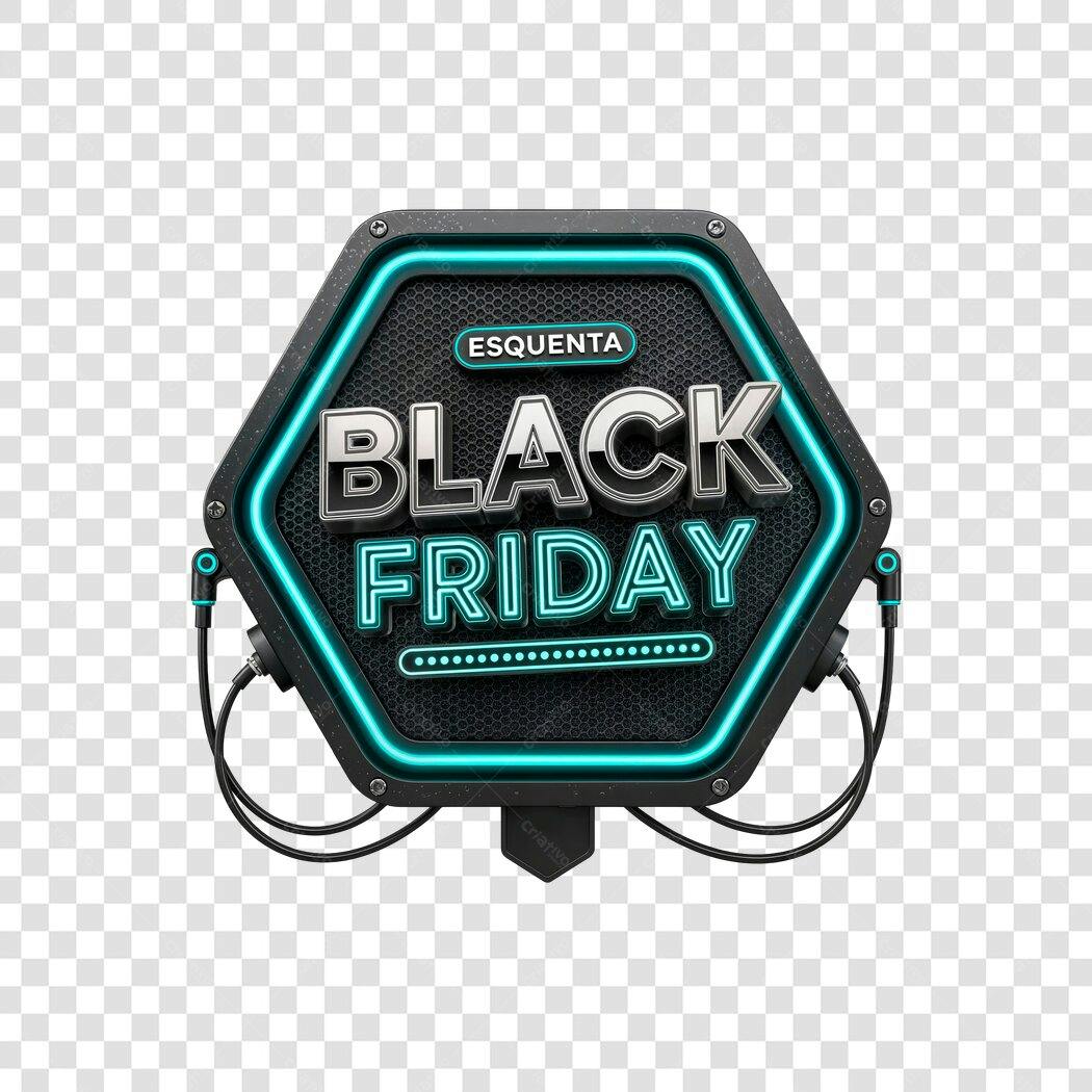 Selo Esquenta Black Friday Novembro Neon Metálico PNG com fundo transparente