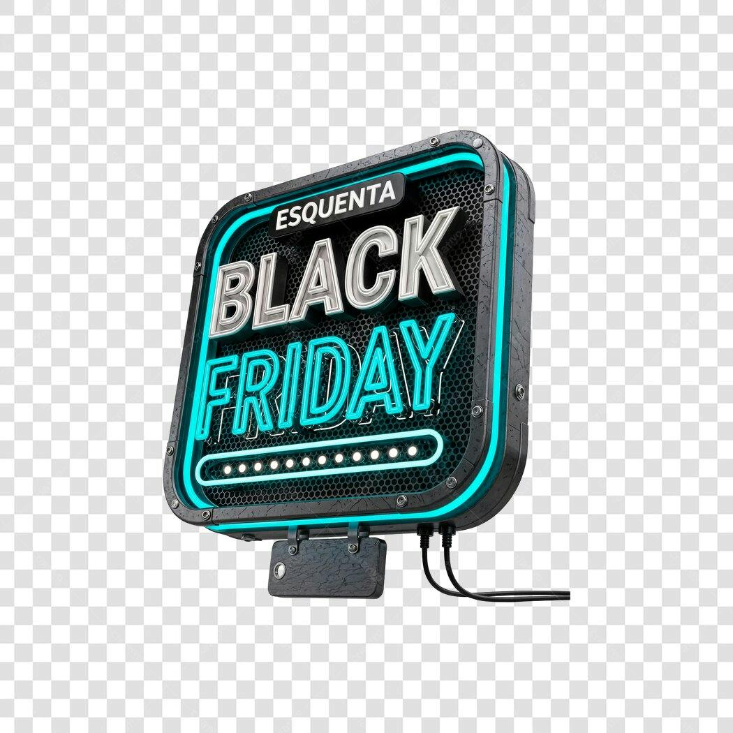 Selo Esquenta Black Friday Neon Azul Metálico PNG com fundo transparente