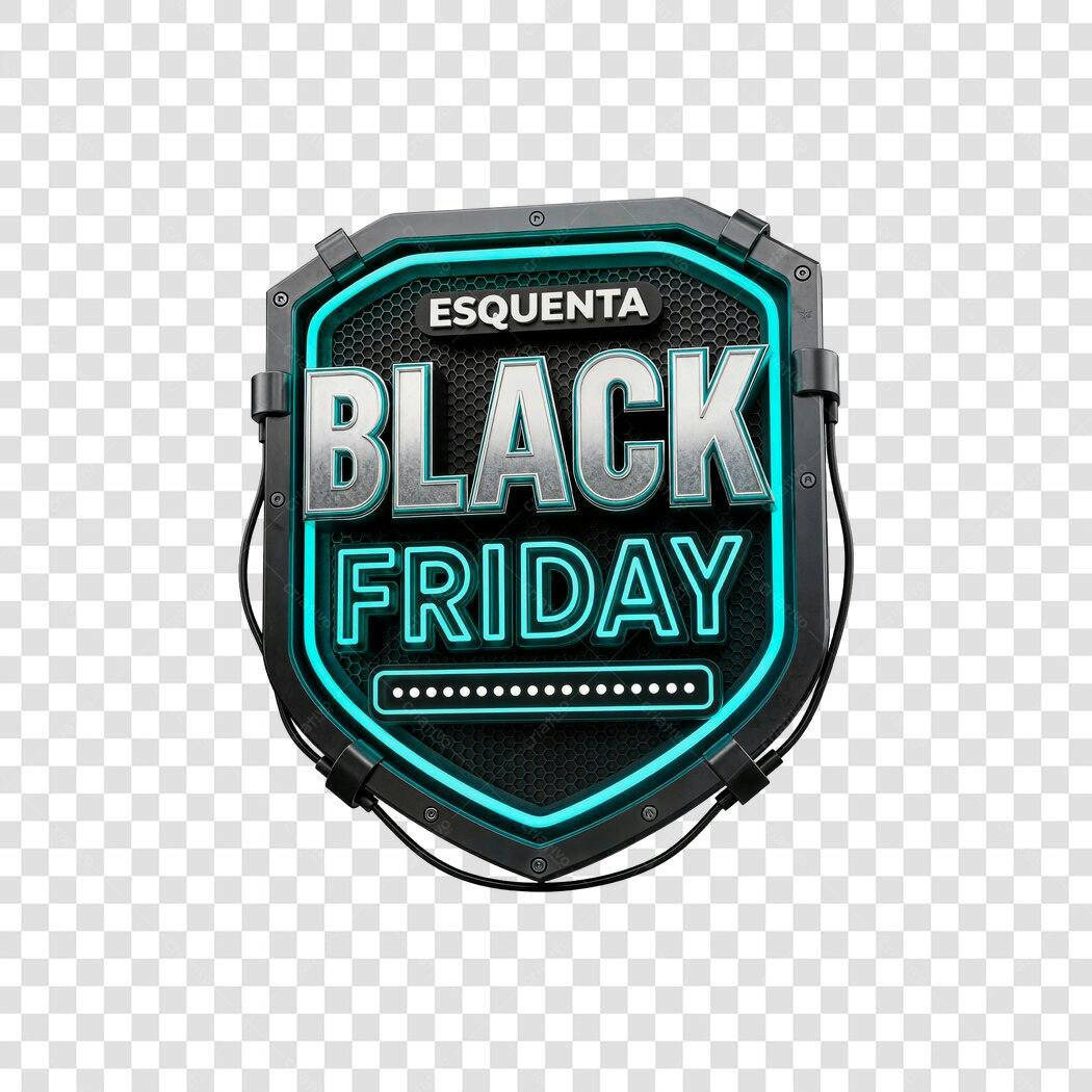 Selo Esquenta Black Friday Neon Metalico Cyberpunk PNG com fundo transparente