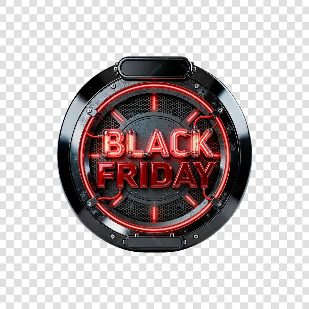 Selo Black Friday Neon Industrial PNG com fundo transparente