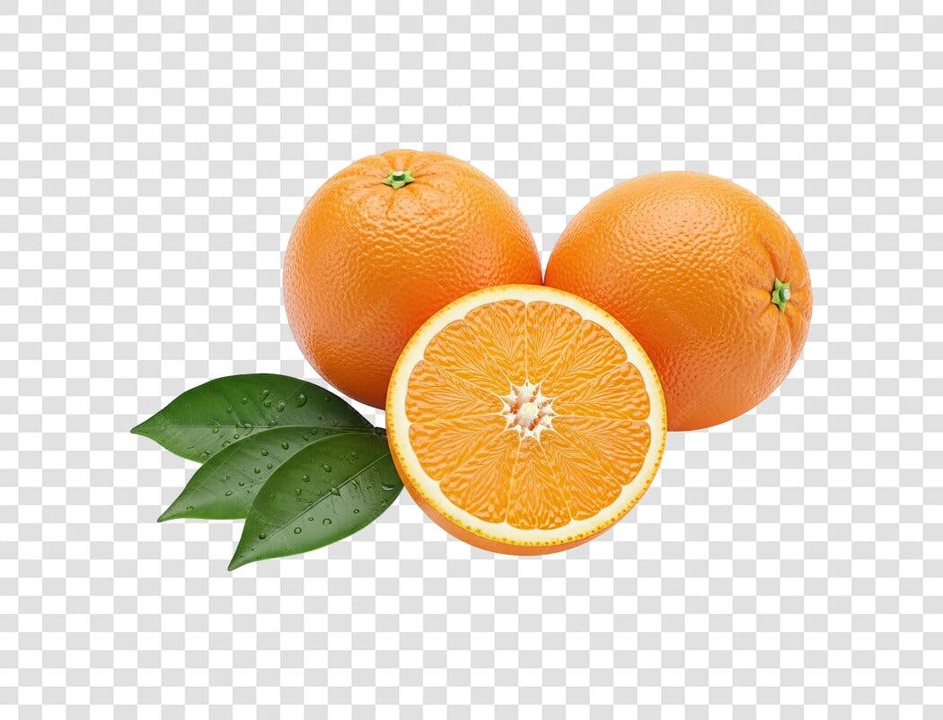 Laranjas Frescas Folhas Gotas d'Água PNG com fundo transparente