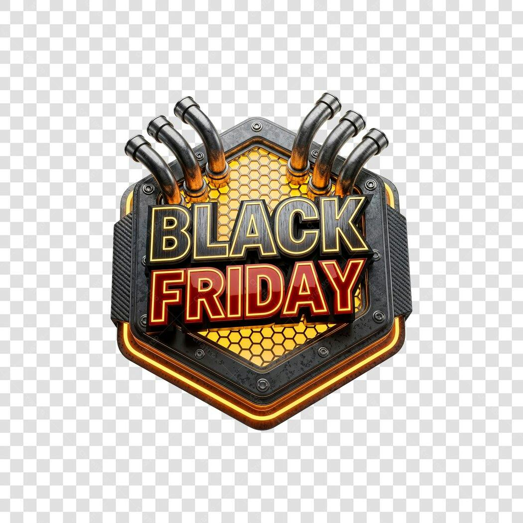 Selo Black Friday Metálico Laranja Neon PNG com fundo transparente