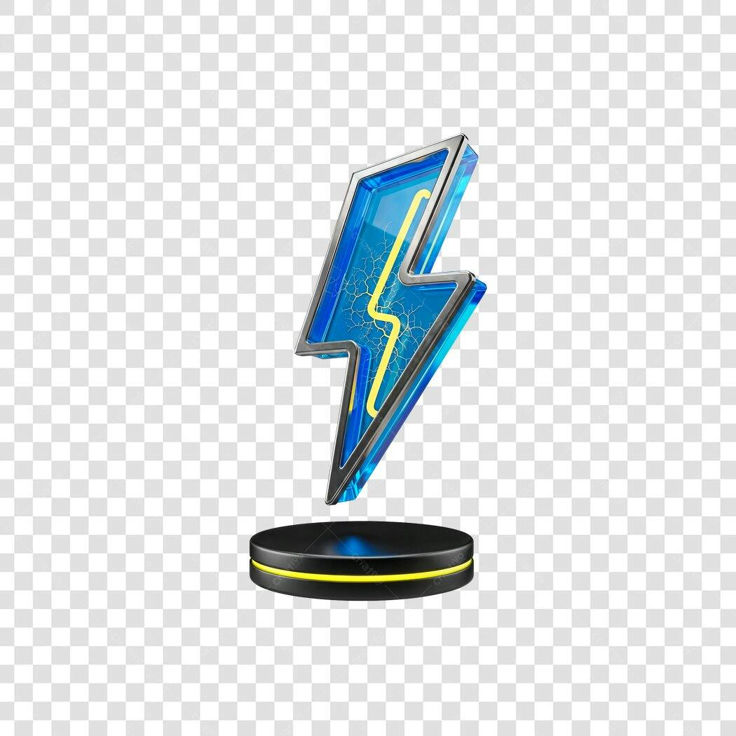 Icone de Raio 3D Azul e Amarelo para Energia Velocidade PNG com fundo transparente