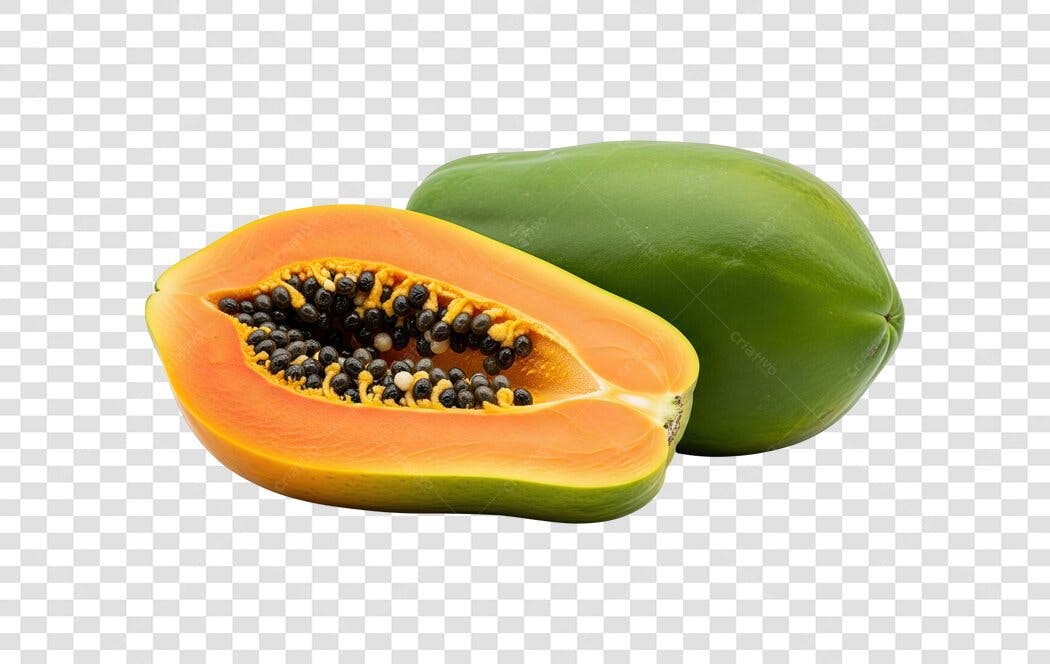 Imagem de Mamão Fresco Cortado e Inteiro PNG com fundo transparente