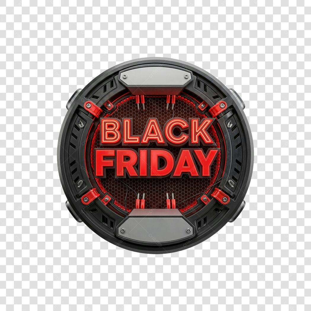 Selo Promocional Black Friday 3D Vermelho e Preto PNG com fundo transparente