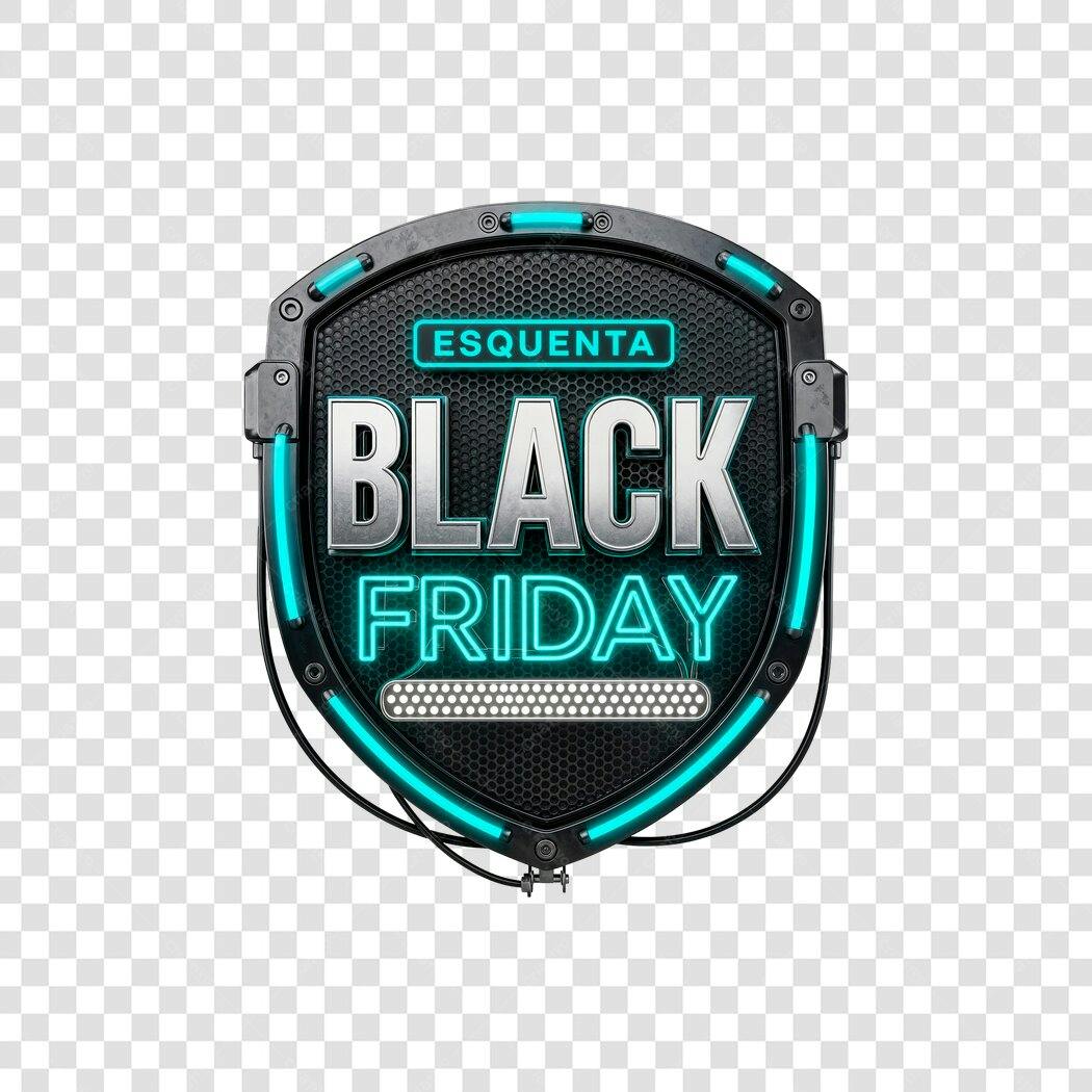 Selo promocional Esquenta Black Friday neon metálico PNG com fundo transparente