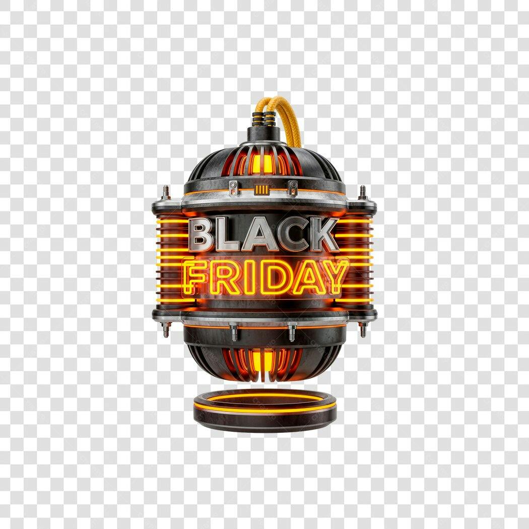 Elemento 3D Black Friday com Luzes Neon Laranja PNG com fundo transparente