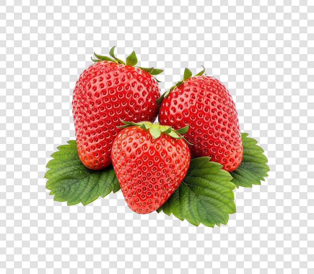 Elemento gráfico Morangos vermelhos frescos com folhas PNG com fundo transparente