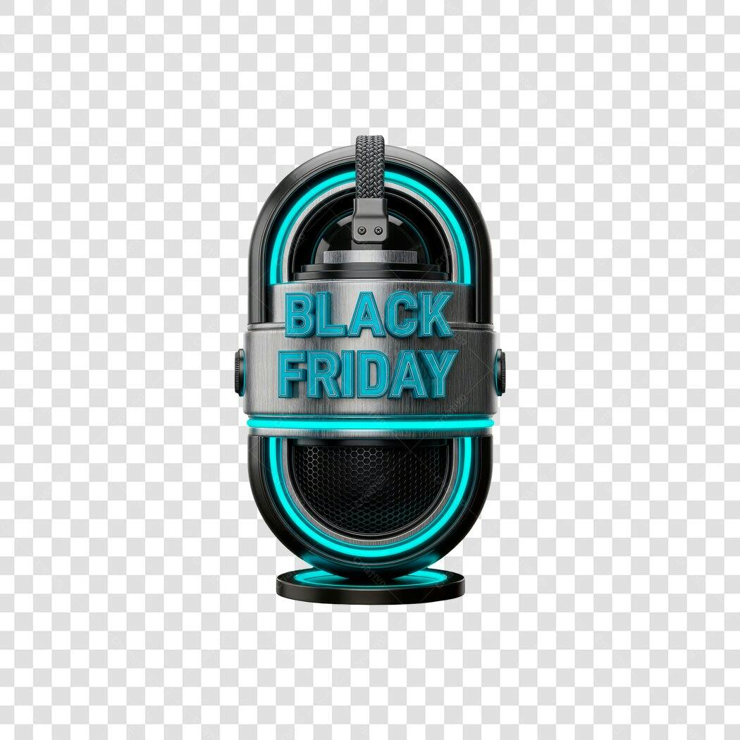 Elemento 3D Black Friday brilhante azul neon metálico PNG com fundo transparente