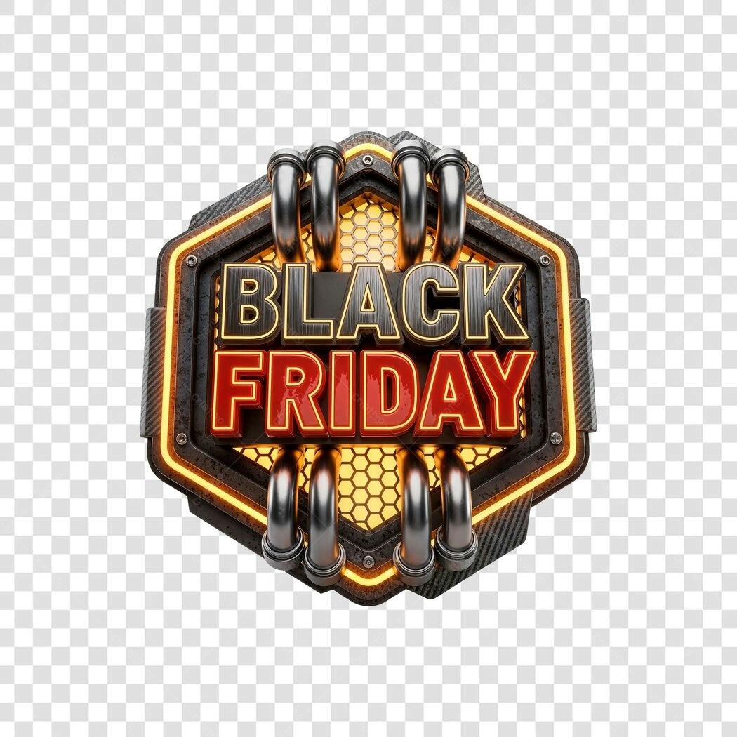 Emblema 3D Black Friday Ofertas Metálico Neon Vermelho e Preto PNG com fundo transparente
