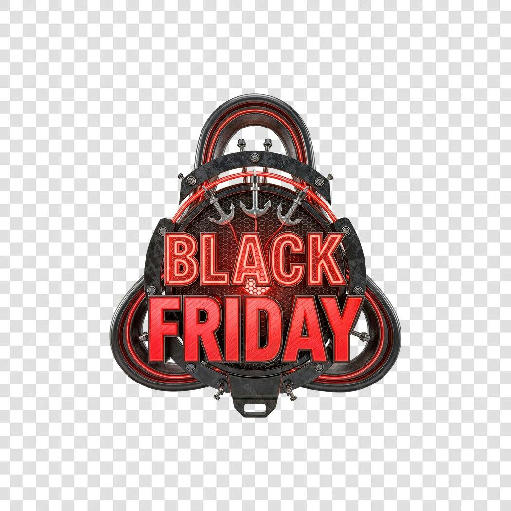 Selo Black Friday Neon Industrial Vermelho e Preto PNG com fundo transparente
