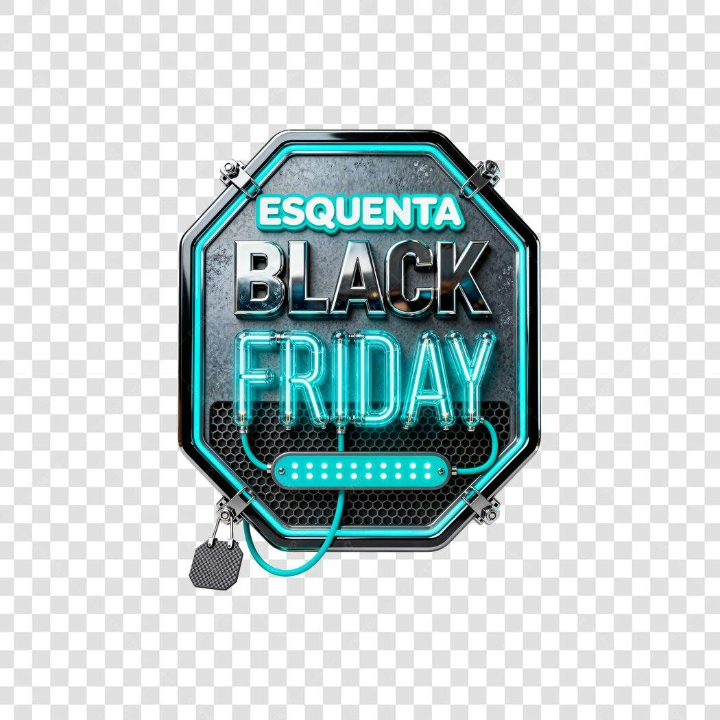 Banner Esquenta Black Friday Neon 3D Azul Turquesa PNG com fundo transparente