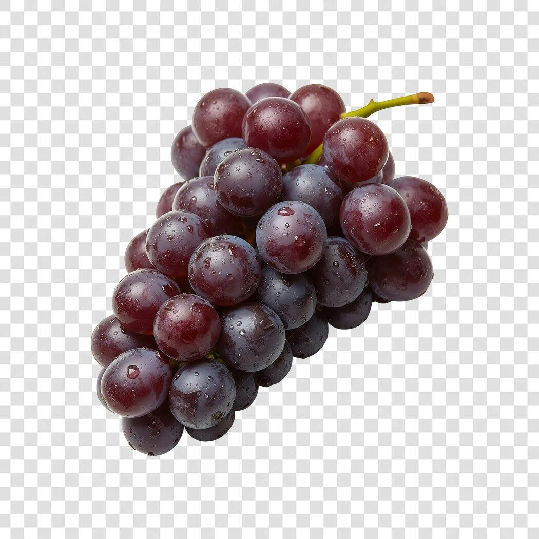Cacho de Uvas Frescas Roxas Vermelhas com Gotas de Água PNG com fundo transparente