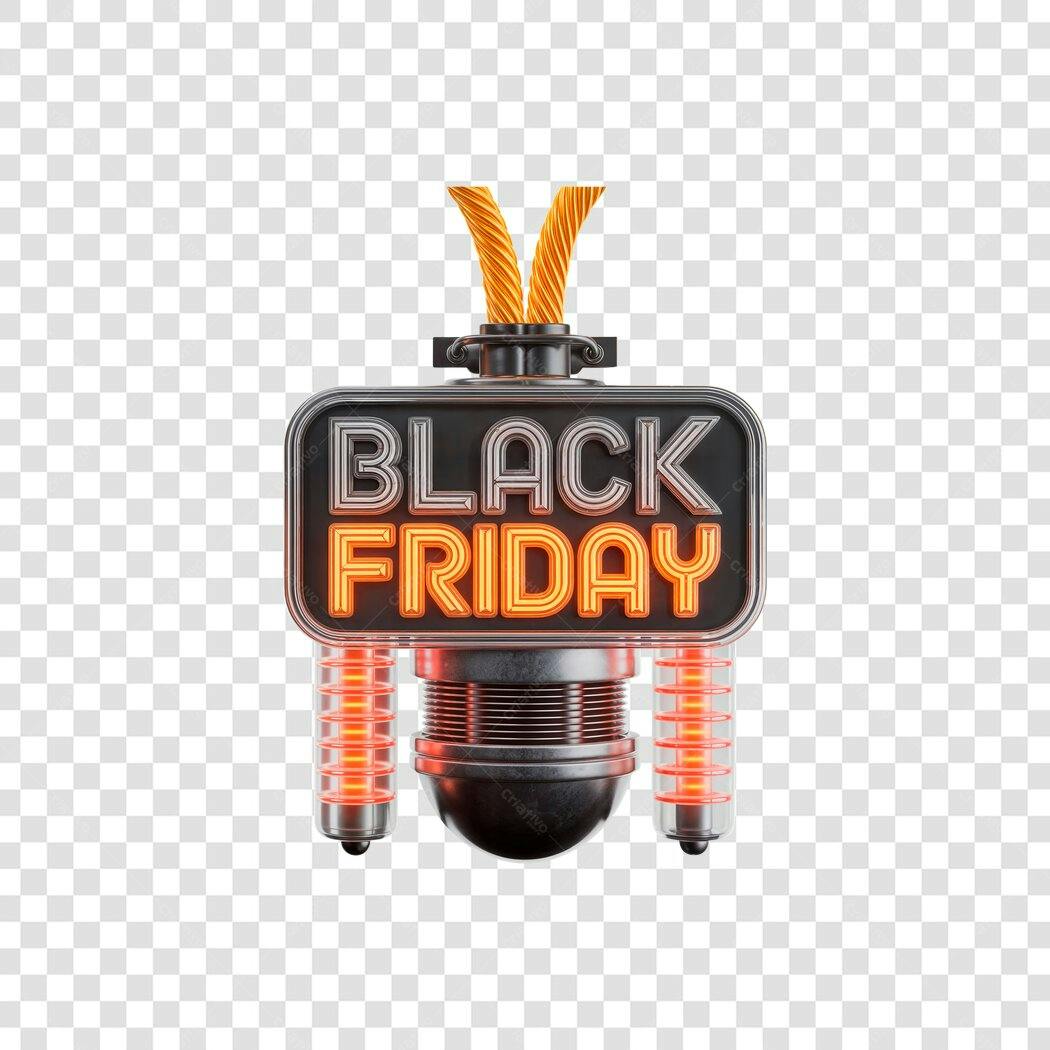 Letreiro 3D para Black Friday texto luminoso PNG com fundo transparente