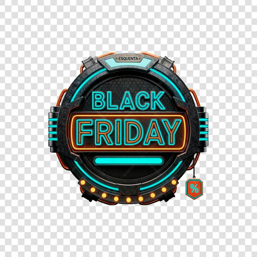 Selo Black Friday Esquenta Neon Cyberpunk PNG com fundo transparente