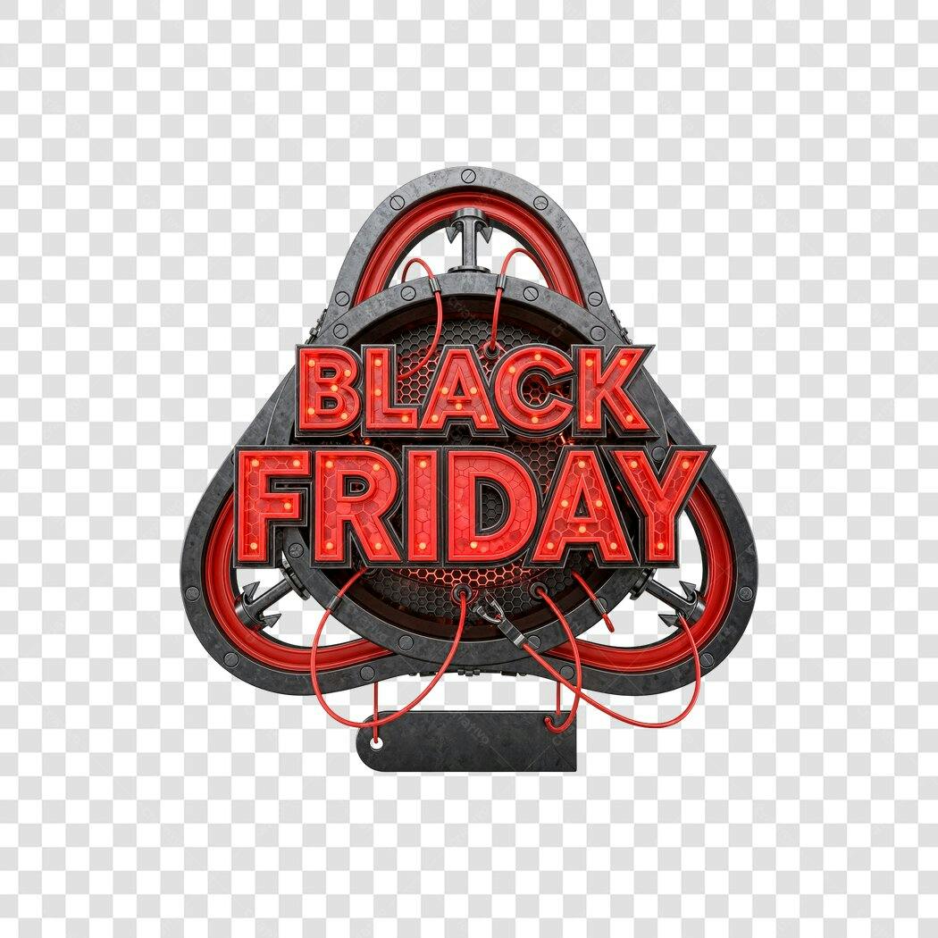 Selo Black Friday Letreiro Neon Vermelho Industrial PNG com fundo transparente