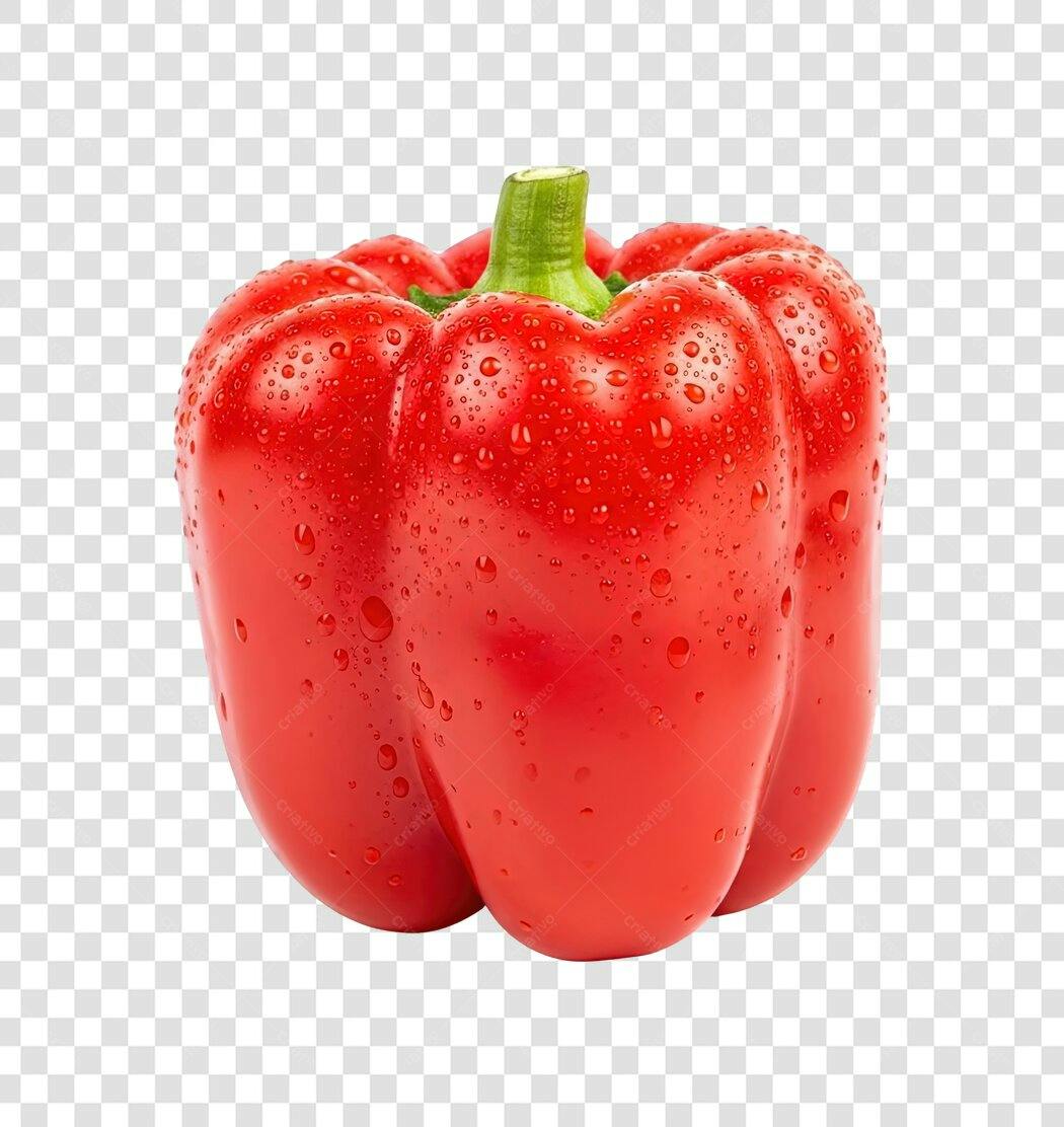 Pimentão Vermelho Fresco e Brilhante com Gotas de Água PNG com Fundo Transparente
