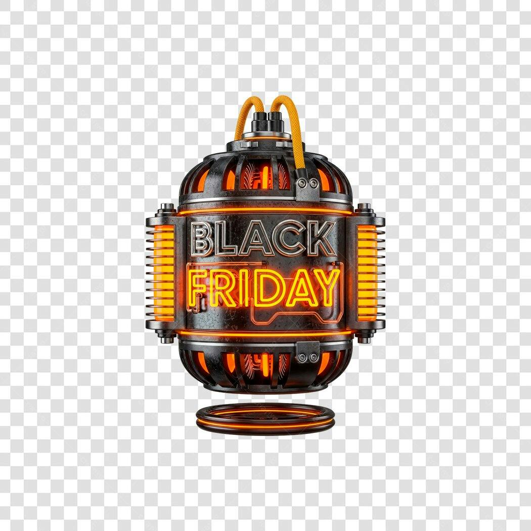 Selo Promocional Black Friday Neon Laranja Escuro PNG com fundo transparente