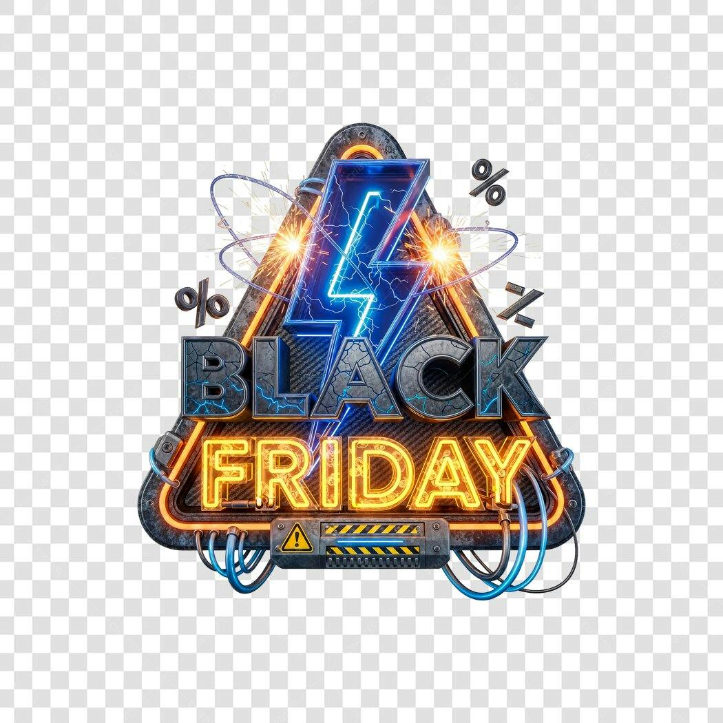 Selo Promocional Black Friday Raio Neon Efeitos Industriais PNG com fundo transparente