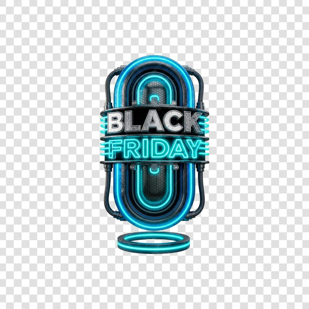 Banner para Black Friday Neon Azul 3D PNG com fundo transparente