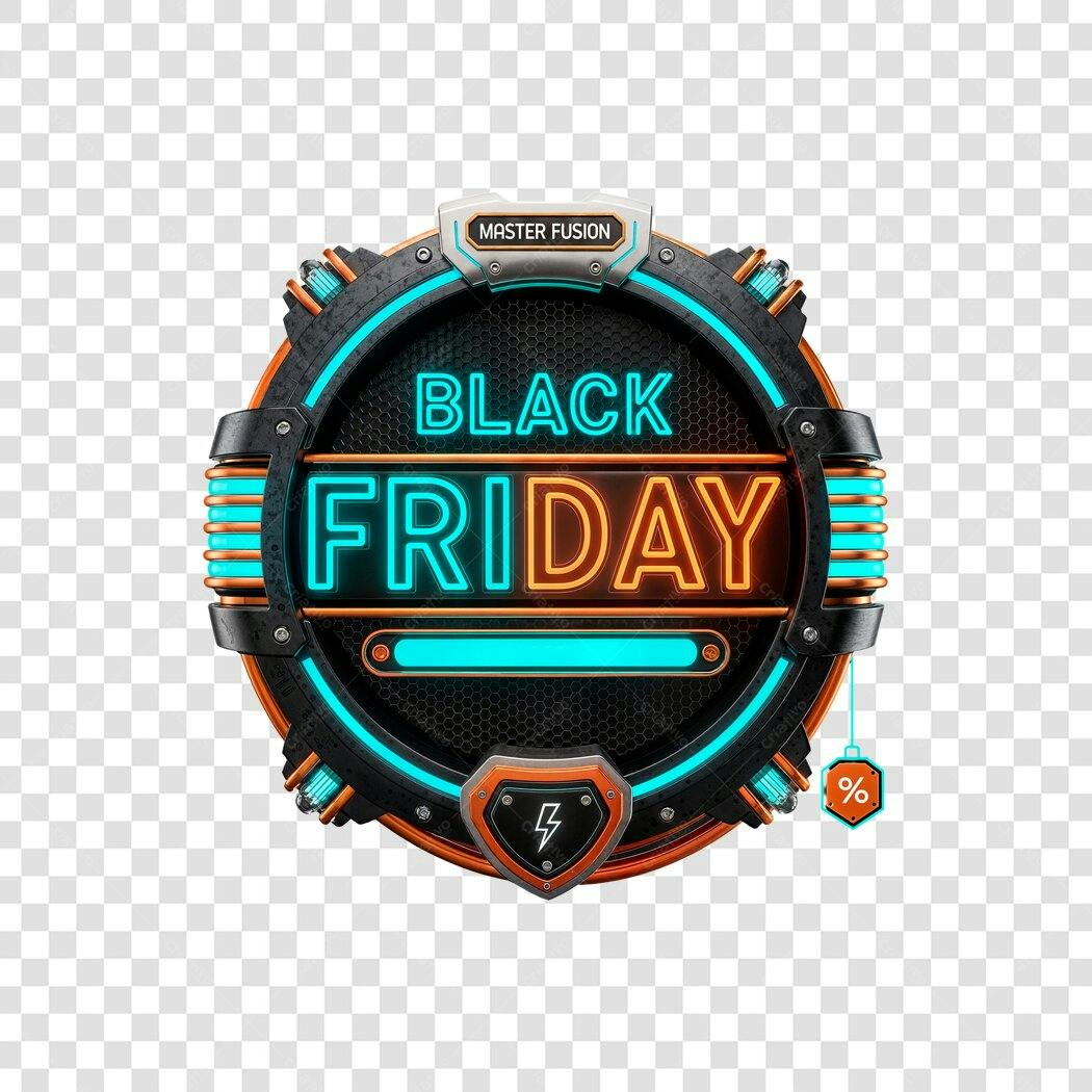 Selo Promocional Black Friday Neon Azul Laranja PNG com fundo transparente