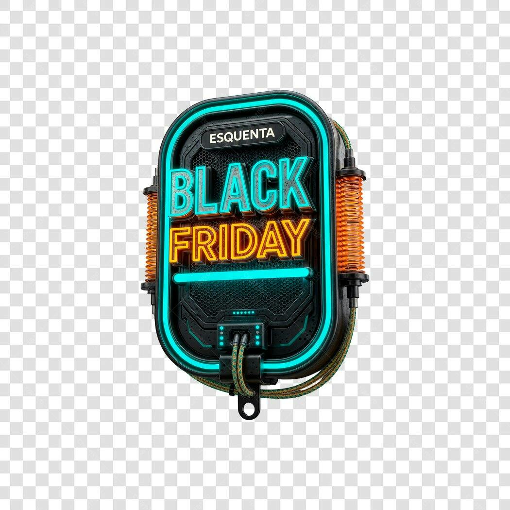 Elemento 3D Esquenta Black Friday Neon Futuro PNG com fundo transparente