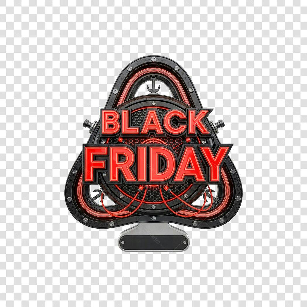 Selo Black Friday Estilo Industrial Vermelho e Preto PNG com fundo transparente