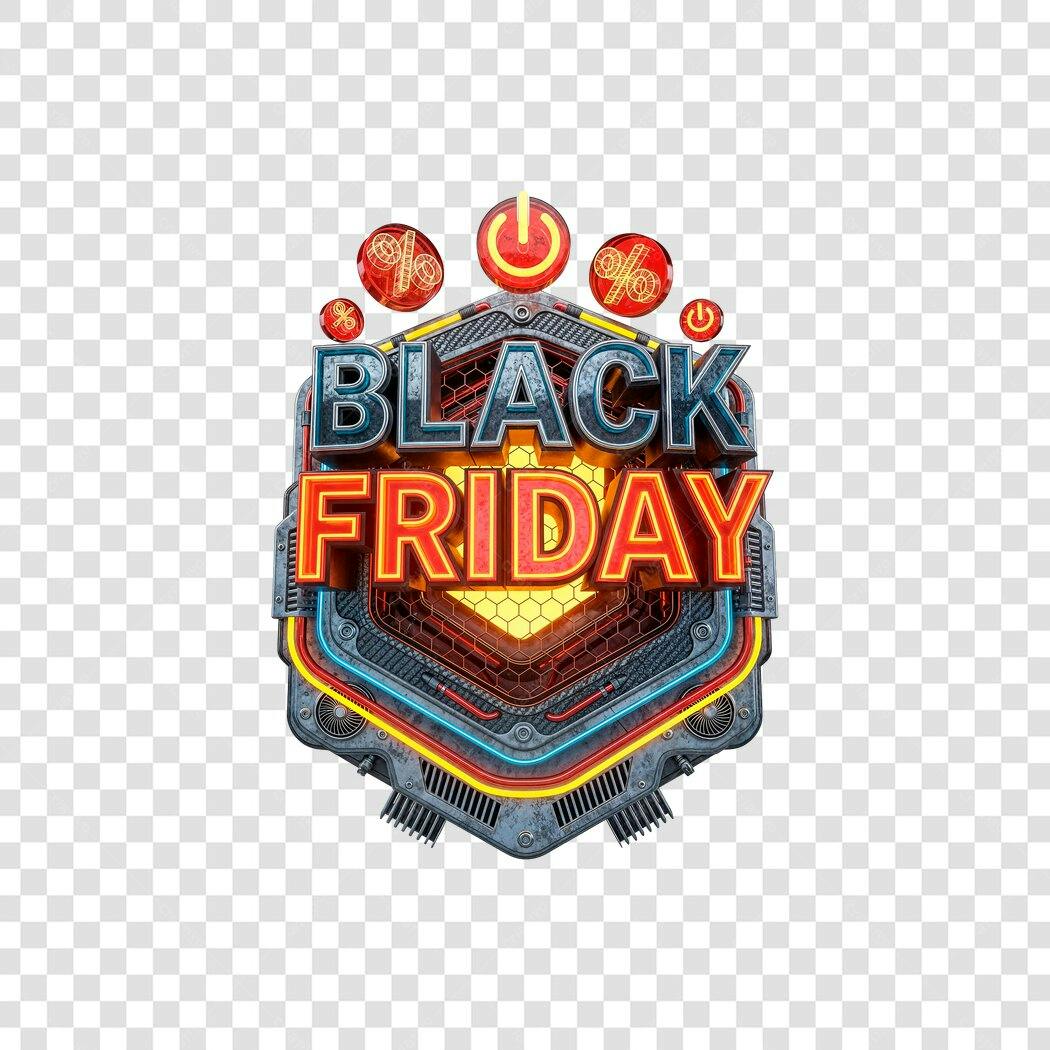 Selo Black Friday Metálico Luz Neon para Descontos PNG com fundo transparente