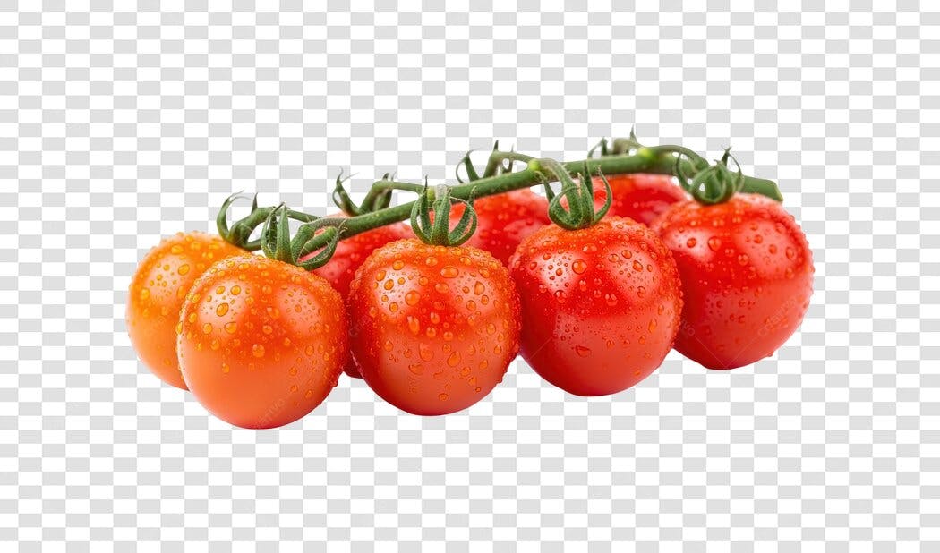 Tomates Cereja Frescos com Gotas D'água PNG com fundo transparente