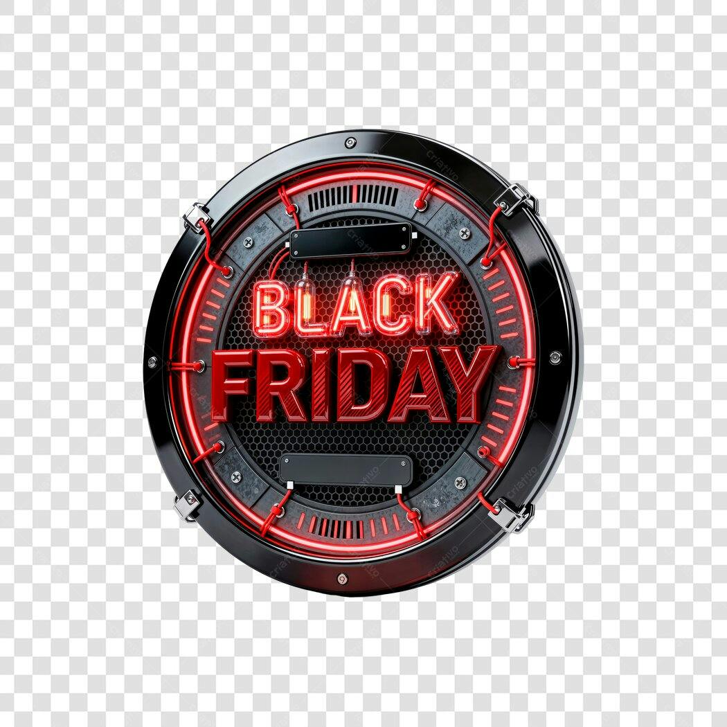 Selo Promocional Black Friday Neon Vermelho 3D PNG com fundo transparente