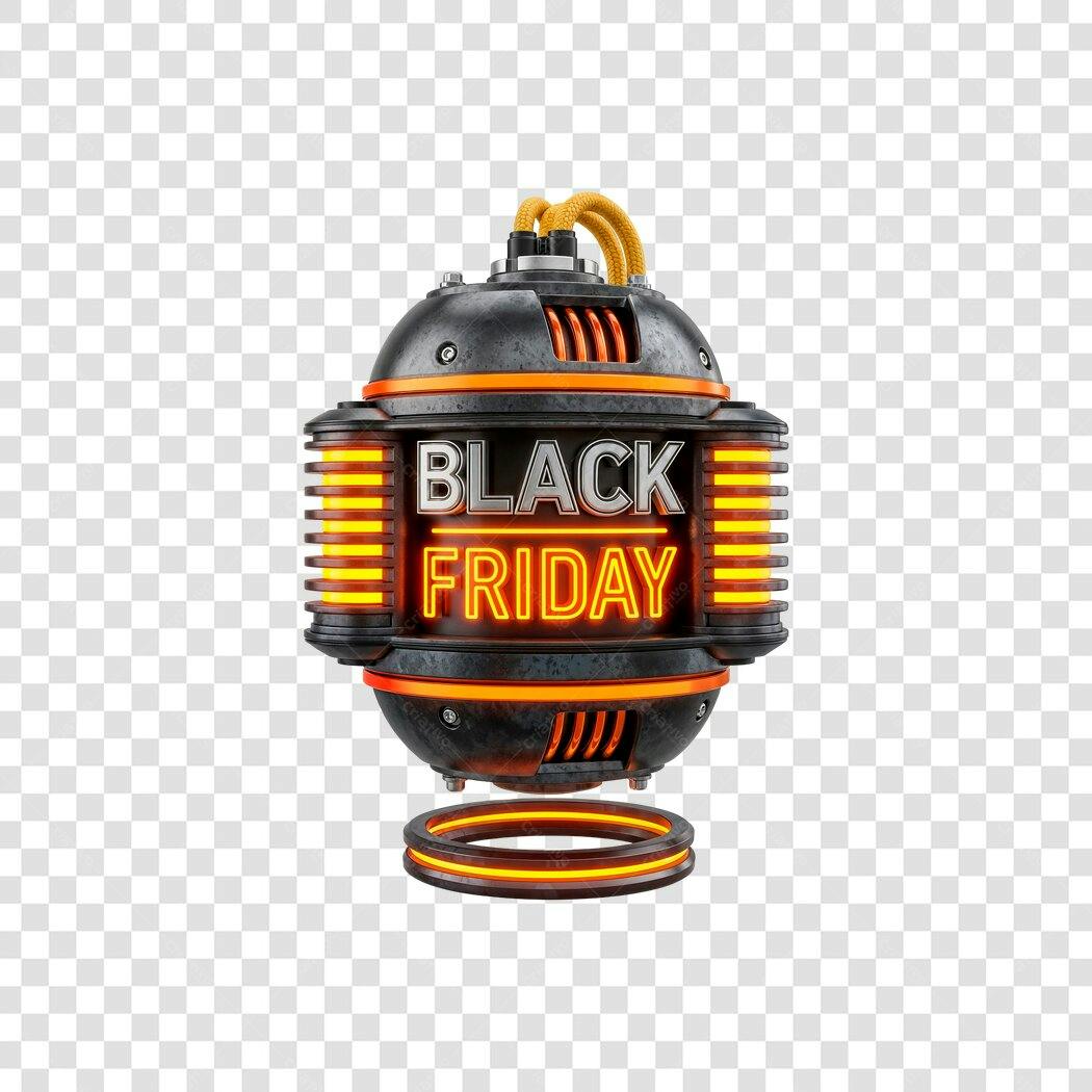 Ícone 3D Black Friday com Luzes Neon Laranja PNG com fundo transparente