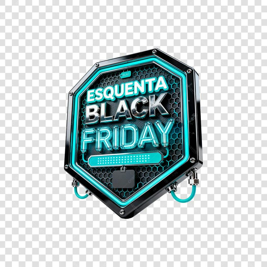 Banner de Oferta Esquenta Black Friday Neon Azul Prata PNG com fundo transparente