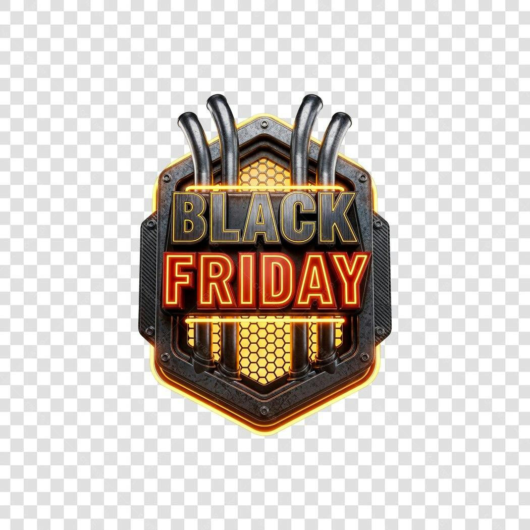 Selo promocional Black Friday industrial com brilho PNG com fundo transparente